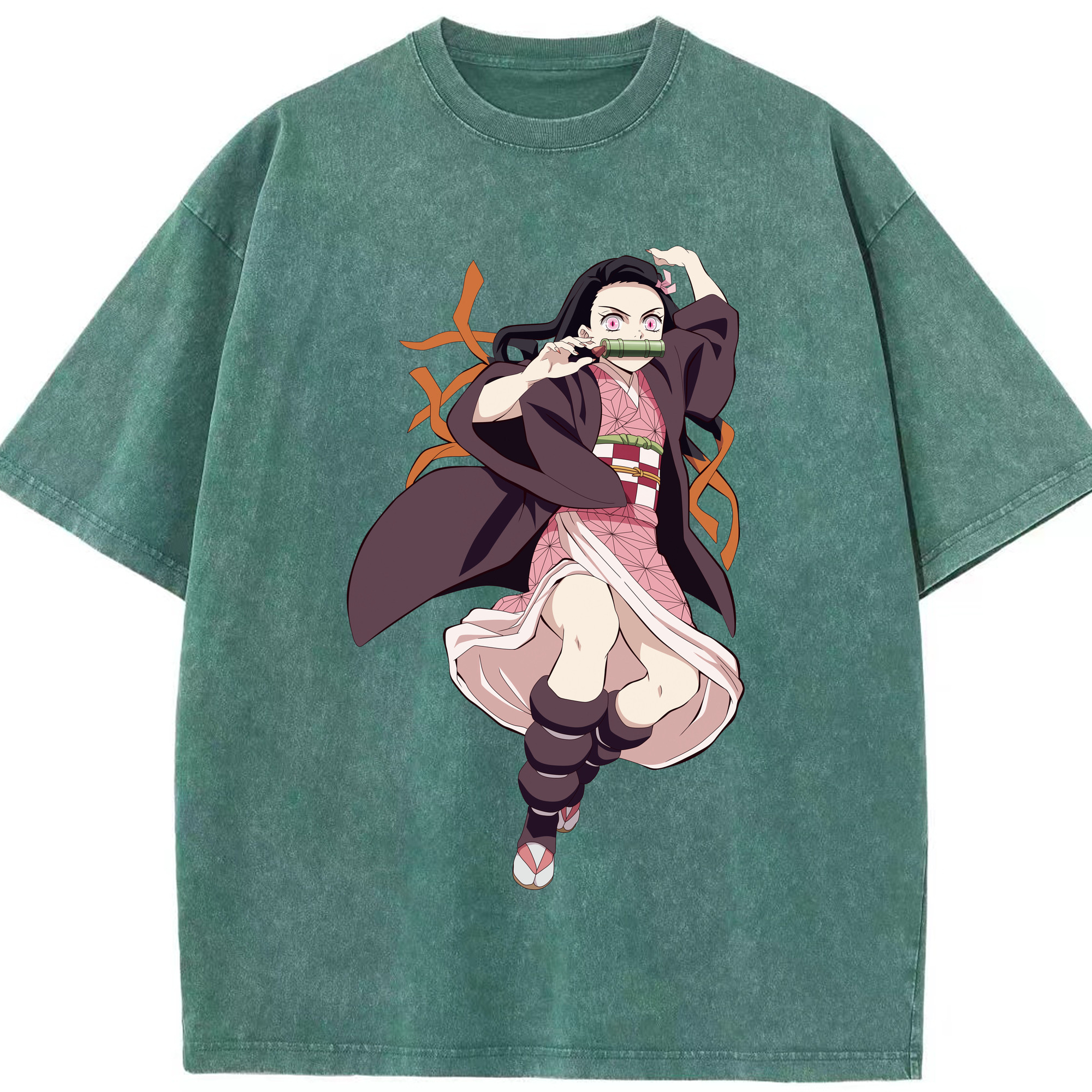 （画像用） 鬼滅の刃（きめつのやいば）竈門 禰󠄀豆子／かまど ねずこ Kamado Nezuko 綿100% ヴィンテージ風 半袖Tシャツ（フロントプリント）